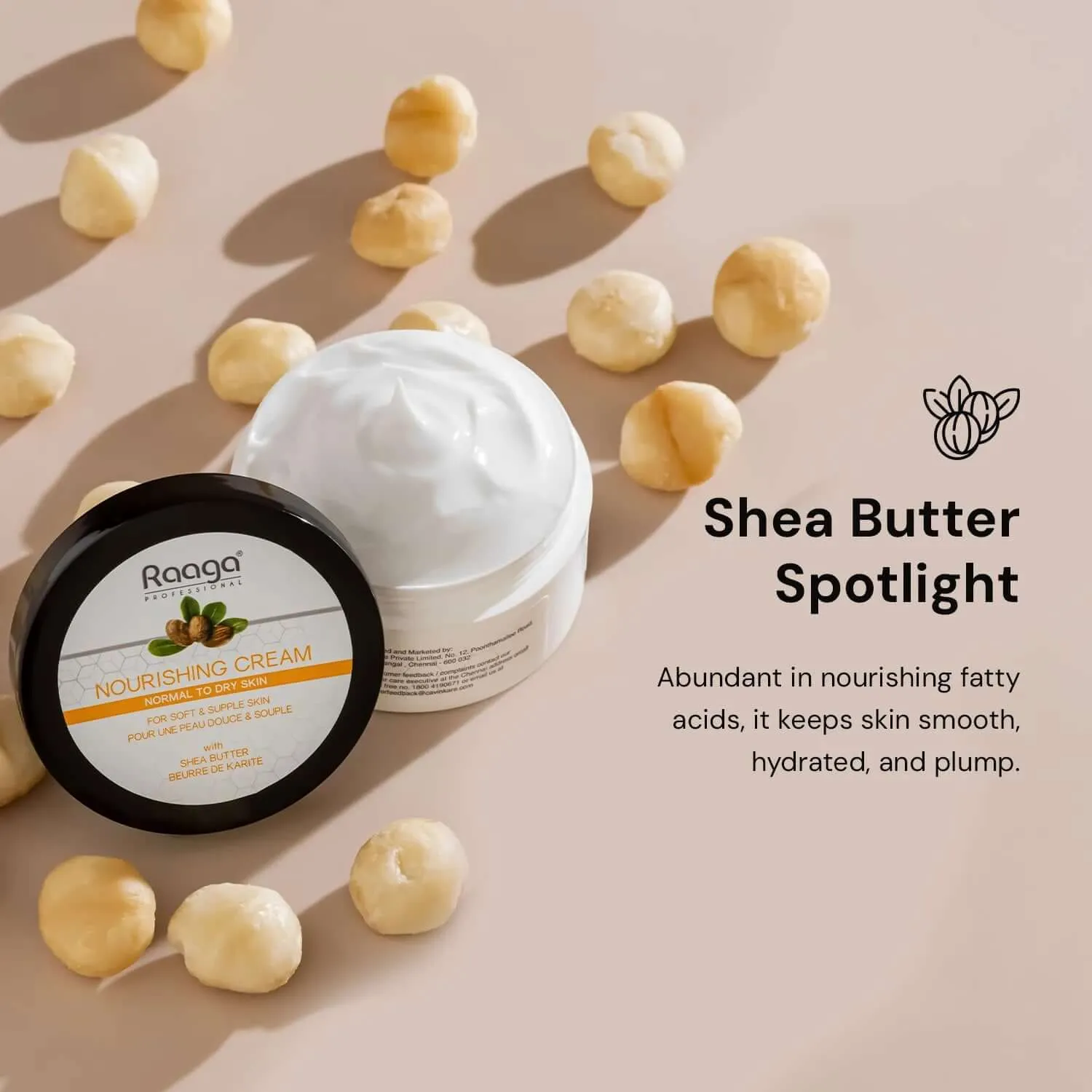 Raaga Professional Nourishing Cream with Shea Butter for Soft and Supple Skin | Non-Greasy Feel, Refreshes and Nourishes Skin | Normal to Dry Skin (50 gm)