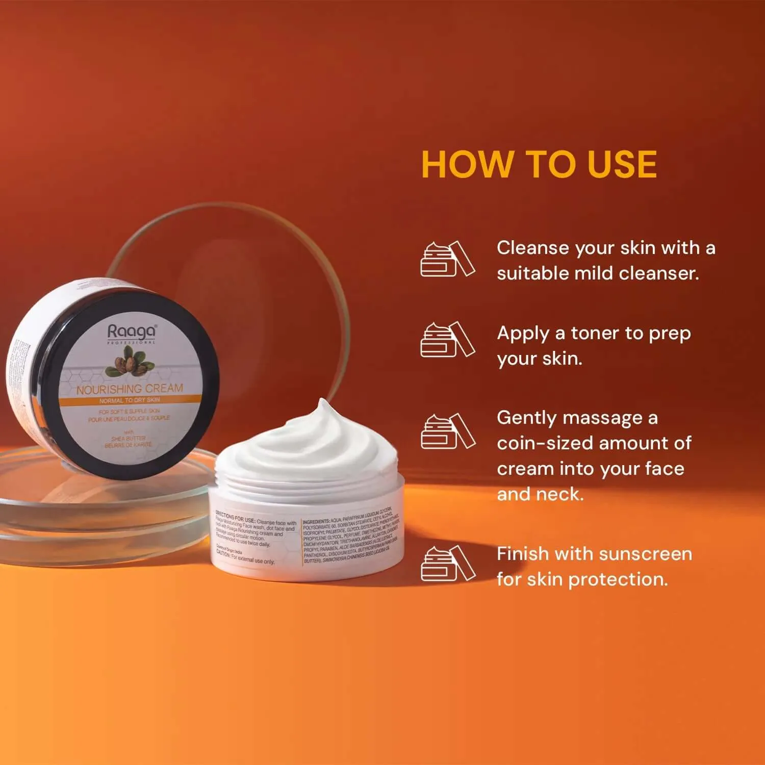 Raaga Professional Nourishing Cream with Shea Butter for Soft and Supple Skin | Non-Greasy Feel, Refreshes and Nourishes Skin | Normal to Dry Skin (50 gm)