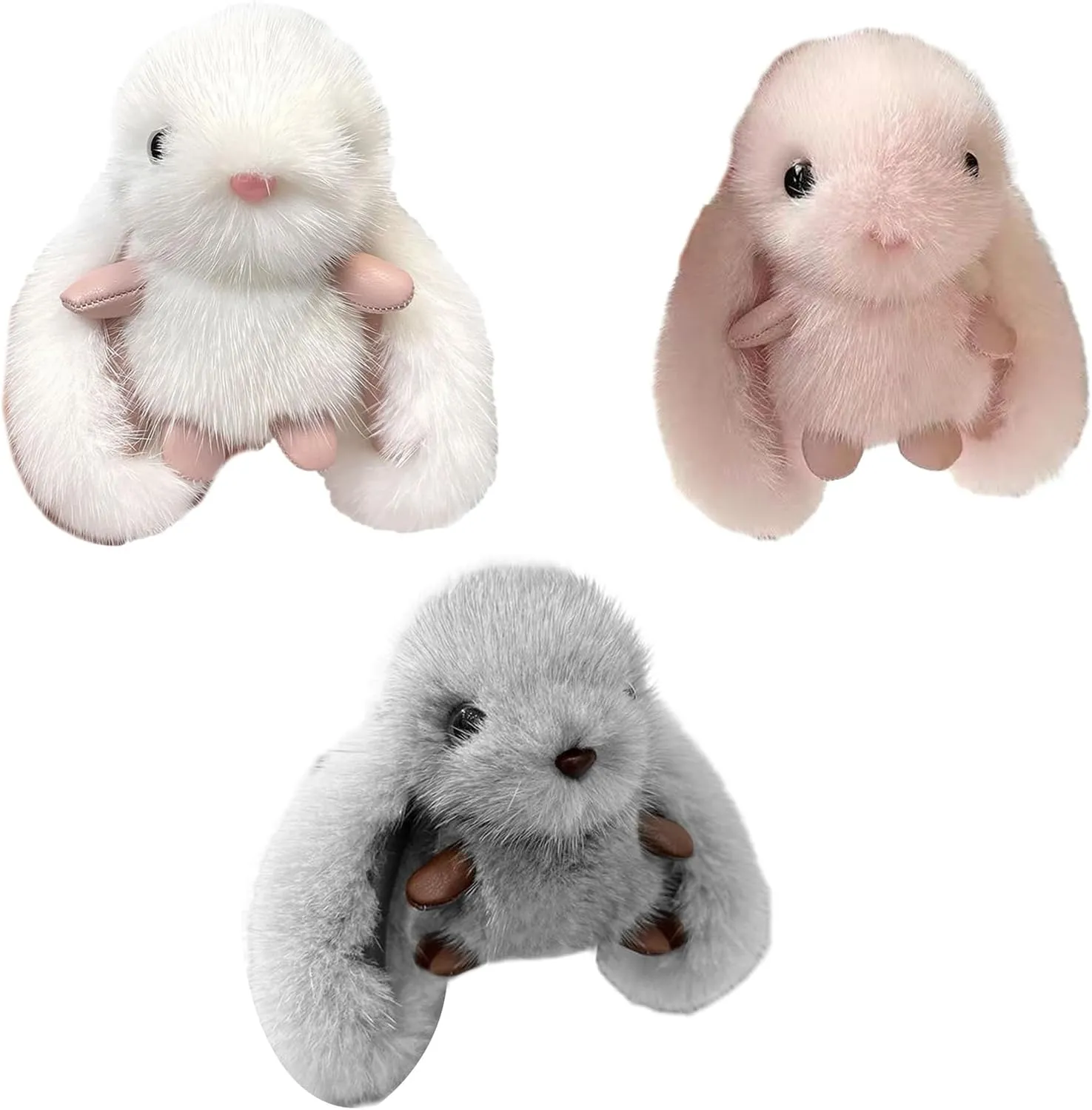 Rabbit Backpack Plush Pendant Cartoon Furry Rabbit Keyring Handbag Ornament Cute Accessories Adult Child Favor Gift Soft Rabbit Keychain, Pink