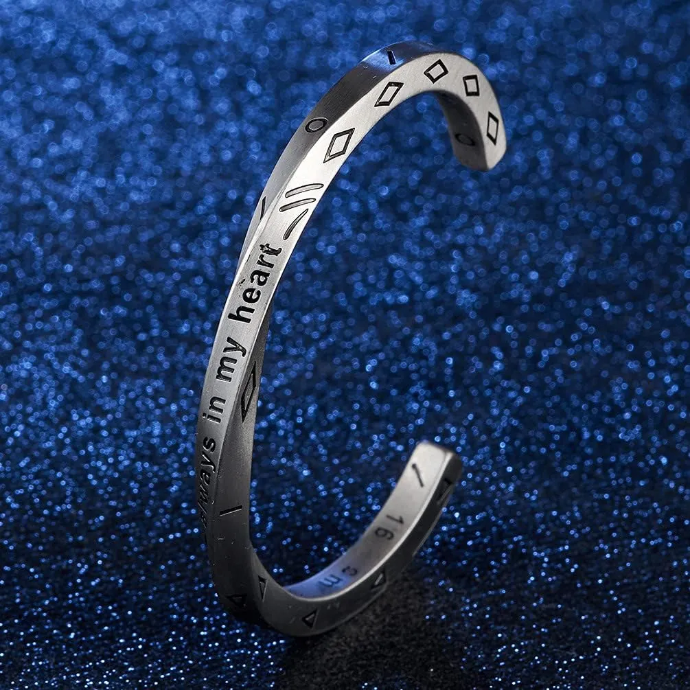 Retro Silver Cuff Bracelets for Men Women - 18K Gold Plated Stainless Steel Viking Always In My Heart Cuff Bangles Bracelets