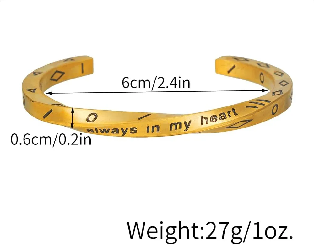 Retro Silver Cuff Bracelets for Men Women - 18K Gold Plated Stainless Steel Viking Always In My Heart Cuff Bangles Bracelets