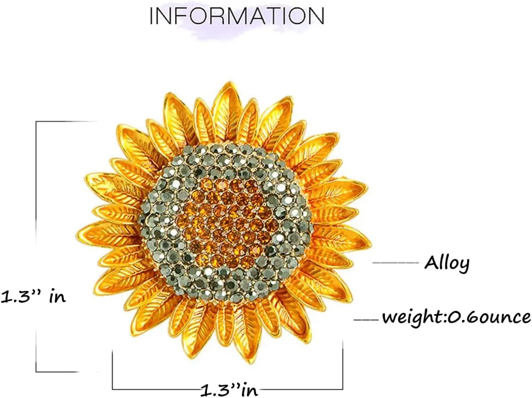 Rhinestone Sunflower Brooch Pin Vintage Gold Yellow Elegant Pin Ladies Multipurpose Brooch Necklace