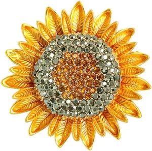 Rhinestone Sunflower Brooch Pin Vintage Gold Yellow Elegant Pin Ladies Multipurpose Brooch Necklace