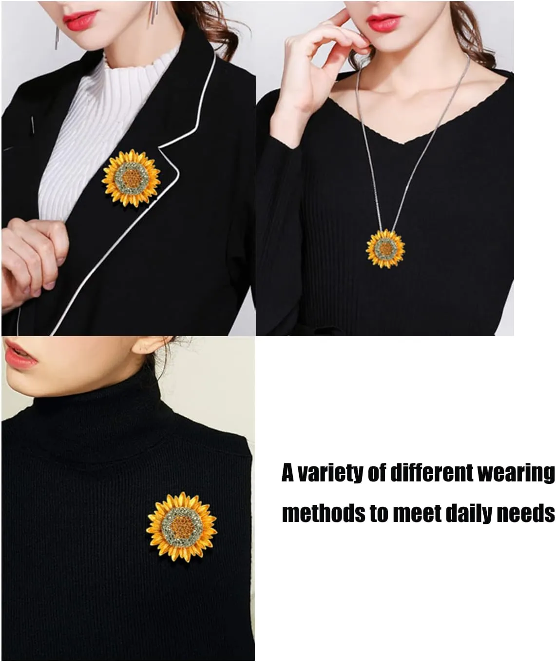 Rhinestone Sunflower Brooch Pin Vintage Gold Yellow Elegant Pin Ladies Multipurpose Brooch Necklace