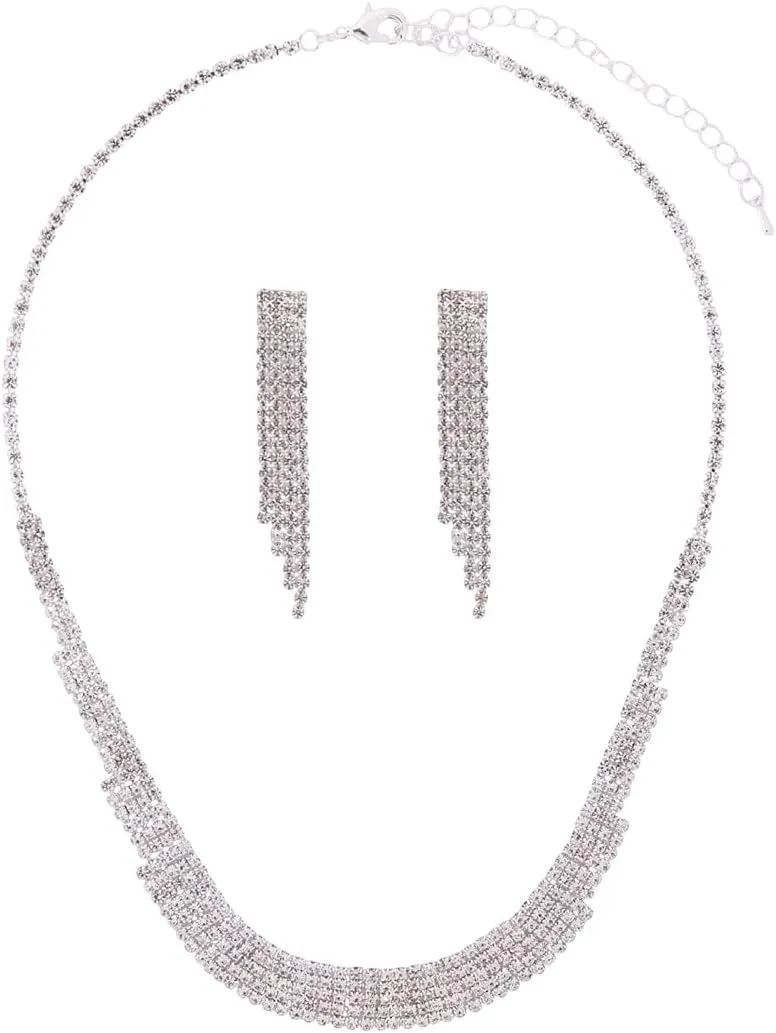 RIAH FASHION Chain Drape Multi Strand Long Layered Waterfall Necklace - Sparkly Rhinestone Statement Bib, Metallic Bead Collar Choker, Bohemian Fringe Tassel