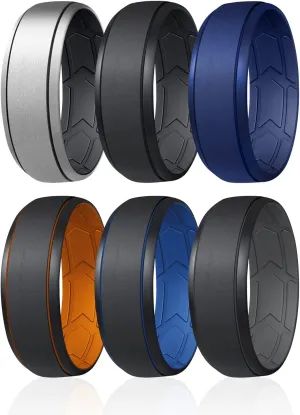 ROQ Breathable Silicone Rings for Men - Inner Arrow Shape Grooves for Enhanced Breathability - Classic Mens Silicone Rubber Wedding Ring Band - Silver, Black, Dark Blue, Orange, Grey Colors - Size 11