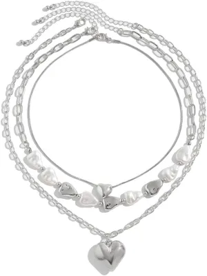 Rrdaily Chunky Heart Necklace for Women Trendy Puffy Heart Pendant Necklaces Gold Layered Choker Statement Necklace Y2k Aesthetic Accessories Jewelry