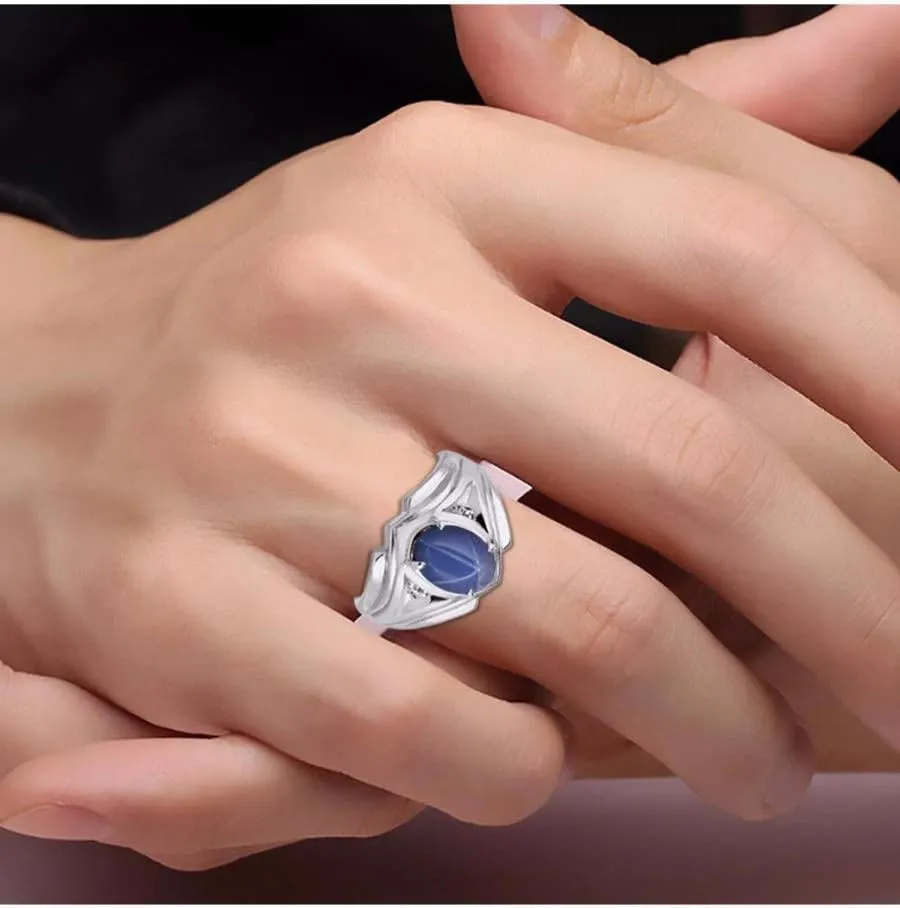 Rylos Men's Rings Sterling Silver Rings Classic Designer Style 9X7MM Oval Gemstone & Diamond Ring Color Stone Birthstone Rings For Men Sizes 8-13