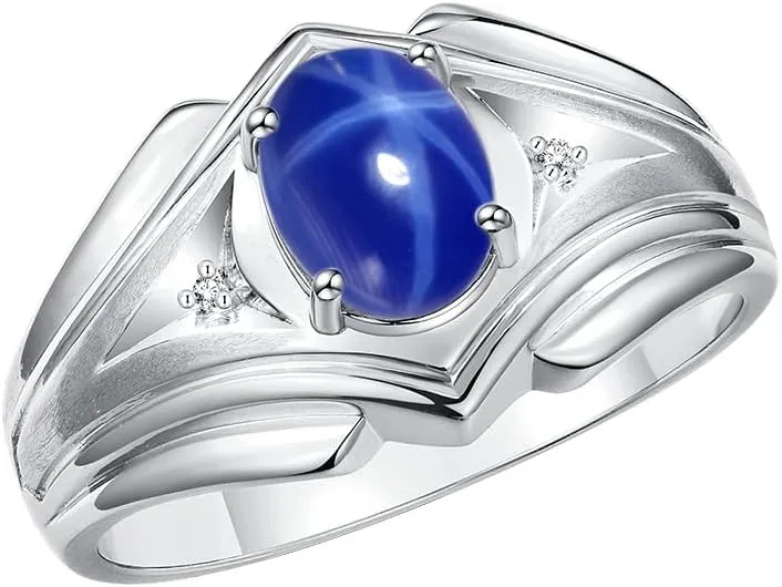 Rylos Men's Rings Sterling Silver Rings Classic Designer Style 9X7MM Oval Gemstone & Diamond Ring Color Stone Birthstone Rings For Men Sizes 8-13