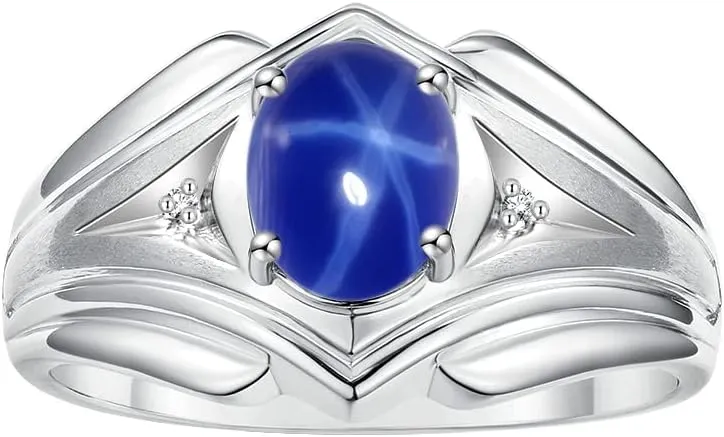 Rylos Men's Rings Sterling Silver Rings Classic Designer Style 9X7MM Oval Gemstone & Diamond Ring Color Stone Birthstone Rings For Men Sizes 8-13