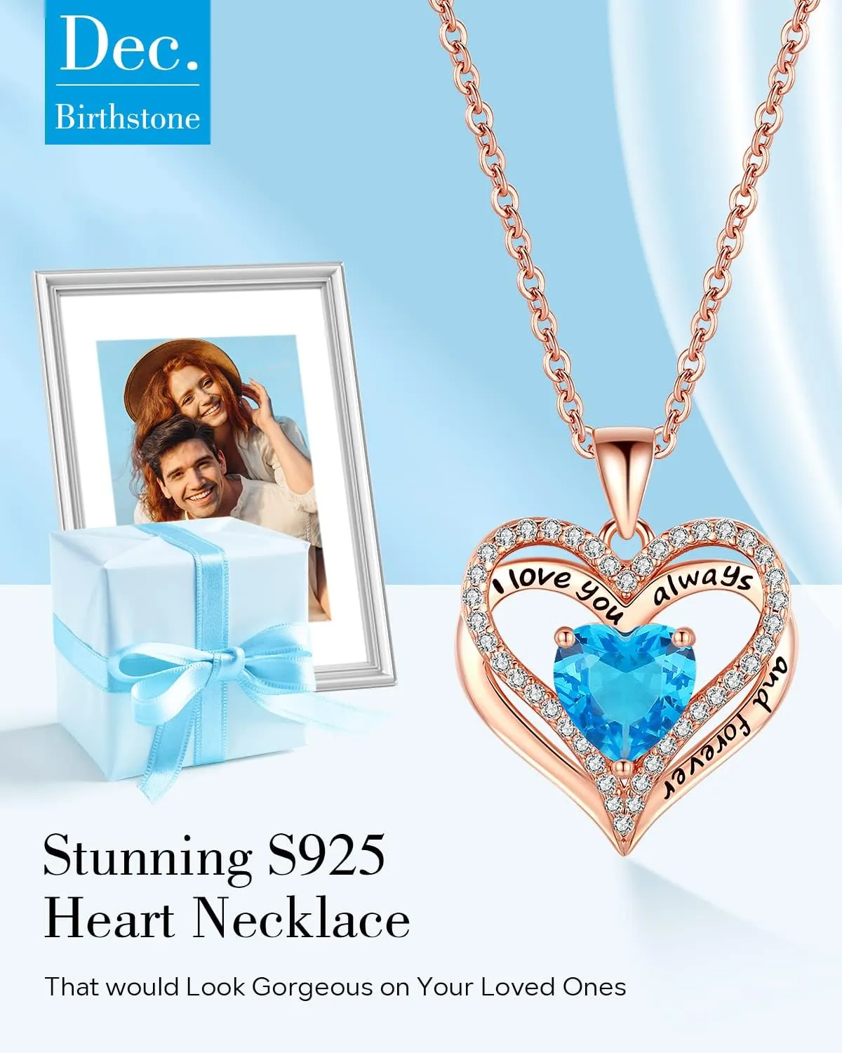 S925 Sterling Silver Necklace for Women, Wife Jewelry Rose Gold, Mom Birthday Valentines Mothers Day Gifts, Girlfriend Necklaces, Daughter Heart Jewel, Anniversary for Her