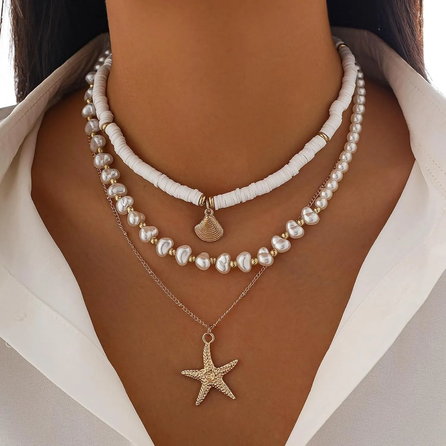 Seashell Necklace for Women Shell Necklace Summer Outfits for Women Adjustable Layered Sea Shell Charm Necklaces Beach Vacation Essentials Holiday Jewelry