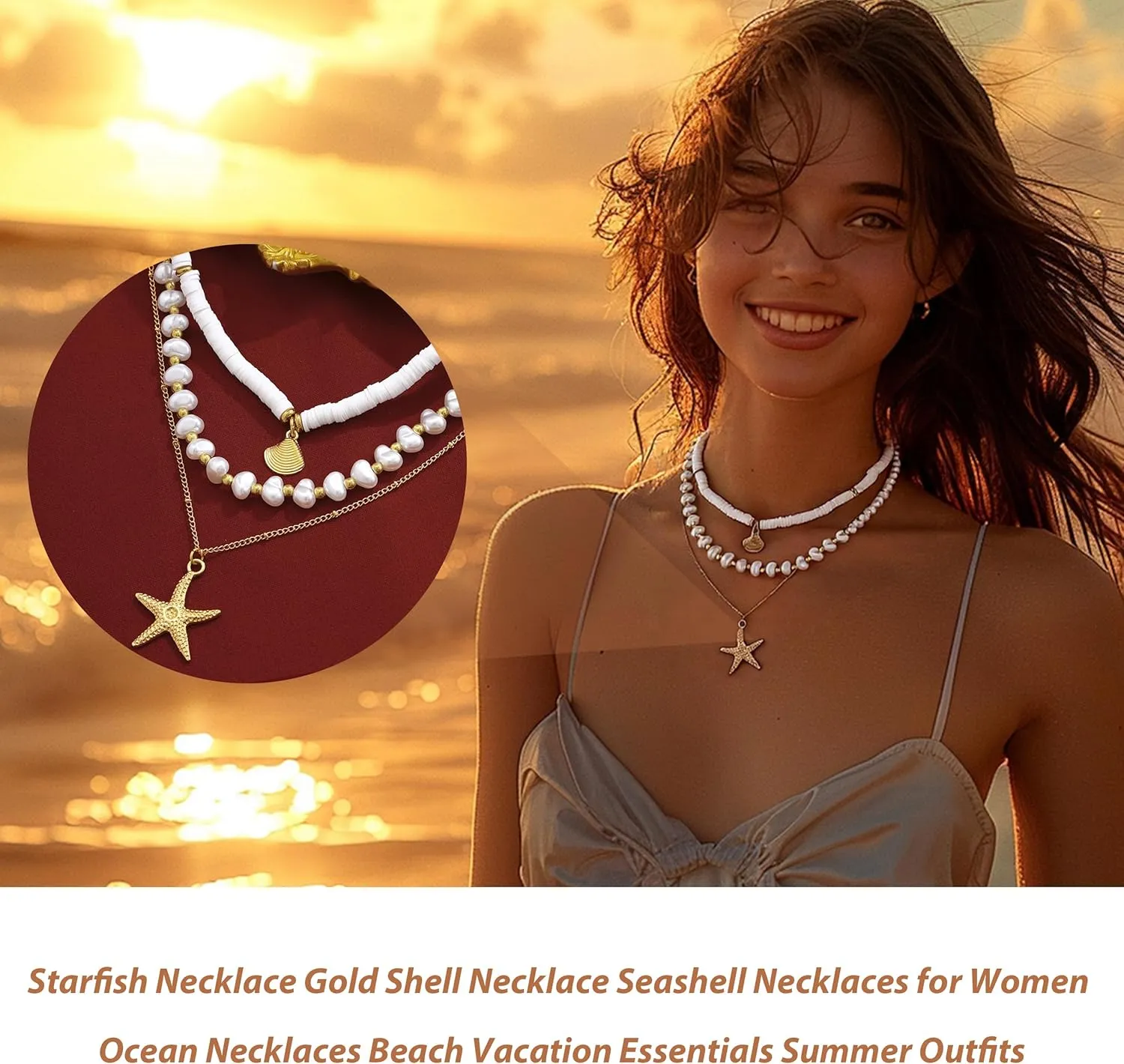 Seashell Necklace for Women Shell Necklace Summer Outfits for Women Adjustable Layered Sea Shell Charm Necklaces Beach Vacation Essentials Holiday Jewelry