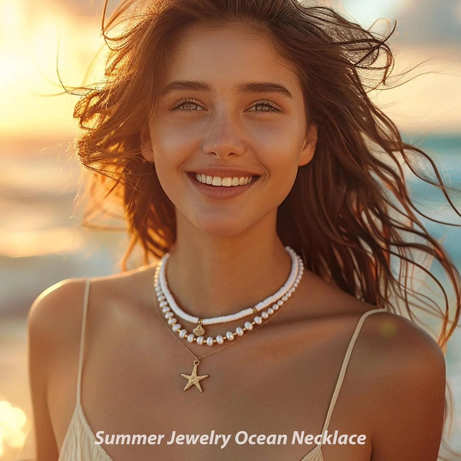 Seashell Necklace for Women Shell Necklace Summer Outfits for Women Adjustable Layered Sea Shell Charm Necklaces Beach Vacation Essentials Holiday Jewelry