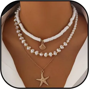 Seashell Necklace for Women Shell Necklace Summer Outfits for Women Adjustable Layered Sea Shell Charm Necklaces Beach Vacation Essentials Holiday Jewelry