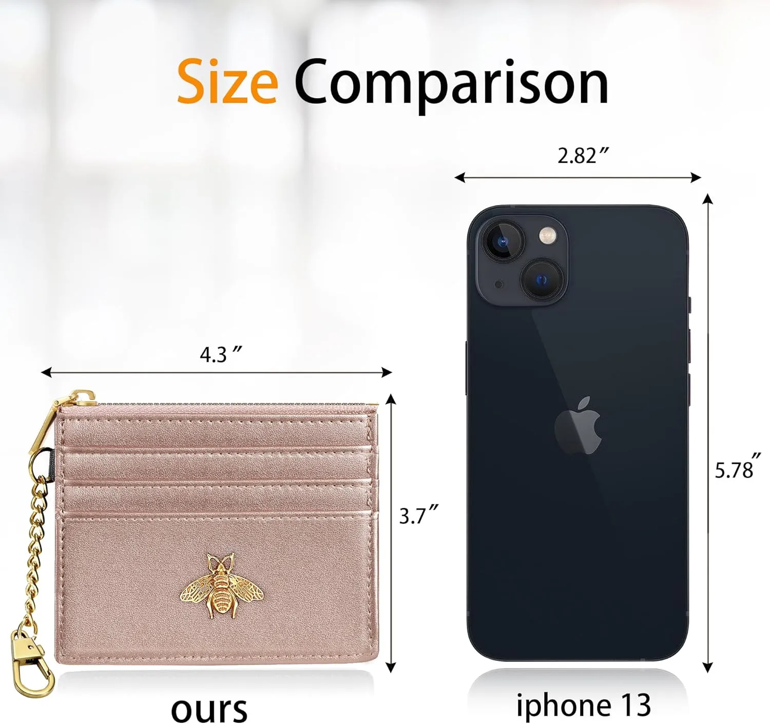 SEAVILIA Card Holder Keychain Wallet for Women with ID Window RFID Coin Purse Bee Gifts Slim Minimalist Small Wallet