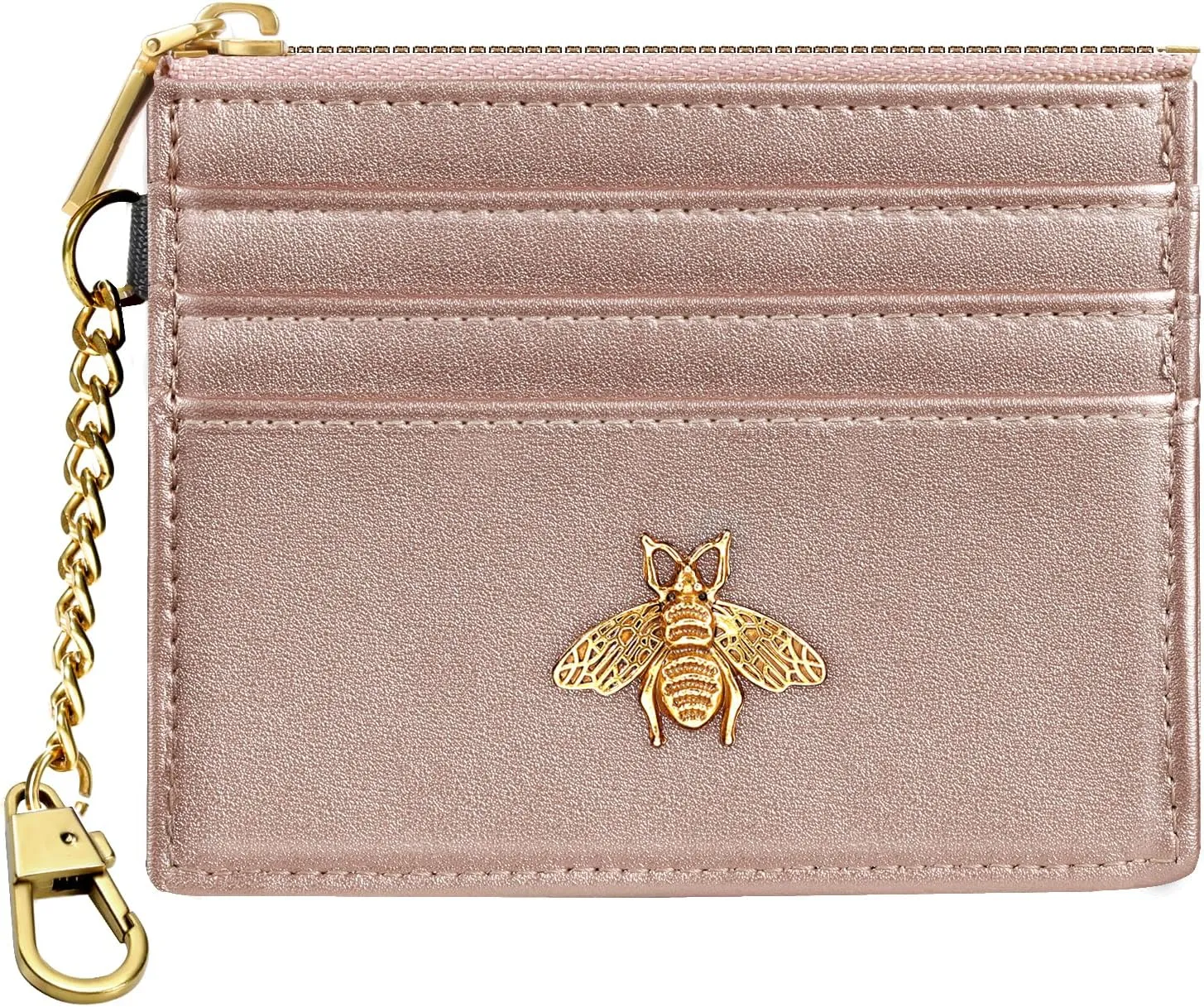 SEAVILIA Card Holder Keychain Wallet for Women with ID Window RFID Coin Purse Bee Gifts Slim Minimalist Small Wallet