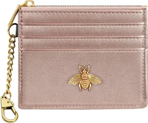 SEAVILIA Card Holder Keychain Wallet for Women with ID Window RFID Coin Purse Bee Gifts Slim Minimalist Small Wallet