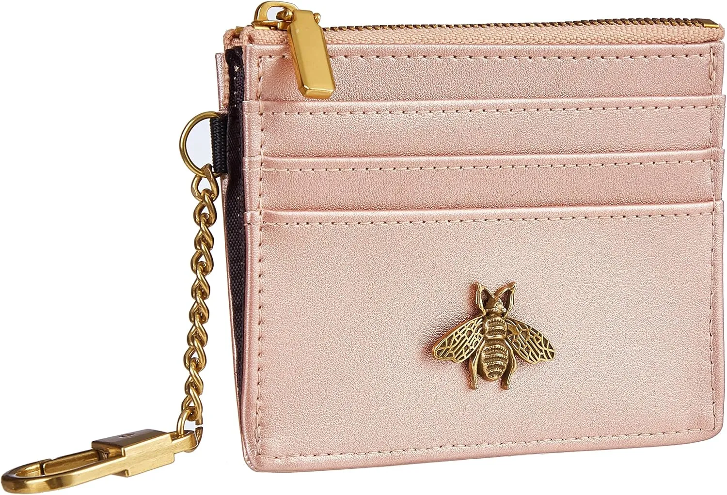SEAVILIA Card Holder Keychain Wallet for Women with ID Window RFID Coin Purse Bee Gifts Slim Minimalist Small Wallet