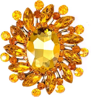 SELOVO Flower Rhinestone Statement Brooch Pin Broach Antique Gold Tone