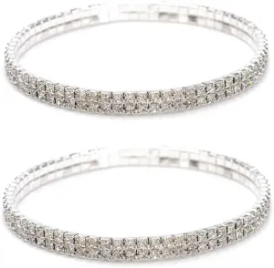Sexy Anklets for Women Crystal Rhinestone Stretch Tennis Ankle Elastic Bracelet (2Pcs Silver)