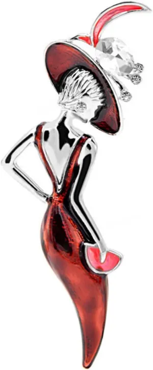 Sexy Lady Brooch Enamel Pins Wear Big Hat Party Girl Fashion Cute Brooches