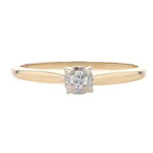SilverDia 0.10 Ct Round Cut Diamond Classic Solitaire Dainty Fancy Minimalist Engagement Rings For Women's 14k Yellow Gold Over Wedding Ring Fine 925 Sterling Silver Handmade Anniversary Gift For Her