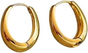 Simple Glossy Chunky Hoop Earring Gold Plated Jewelry Elegant Vintage Style for Women - Trendy Daily Wear Earrings, Clean Aesthetic, TikTok Trend