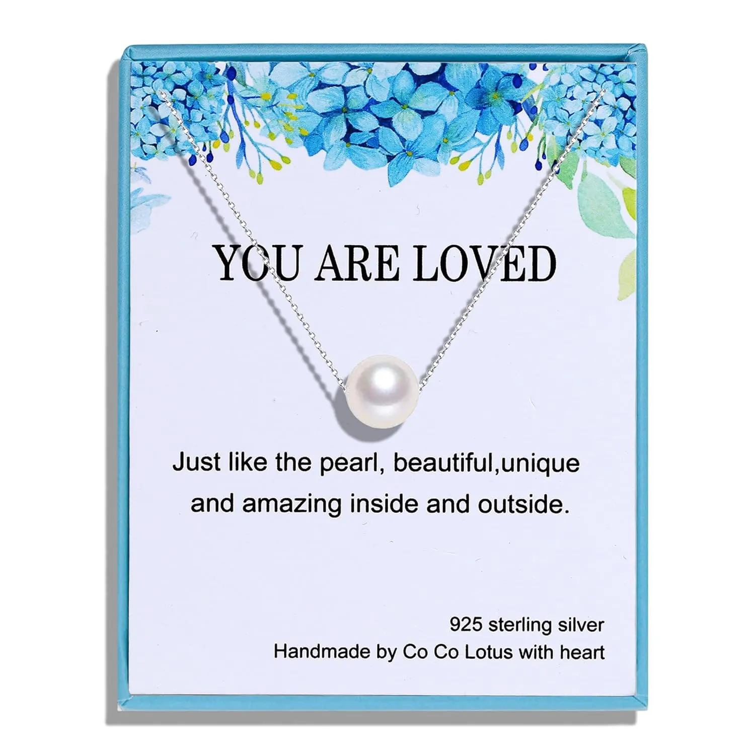 Simple Pearl Necklace for Girls, 10mm Shell White Pearl Pendant with Sterling Silver Adjustable Cable Chain, Gifts for Women and Teenage Girls