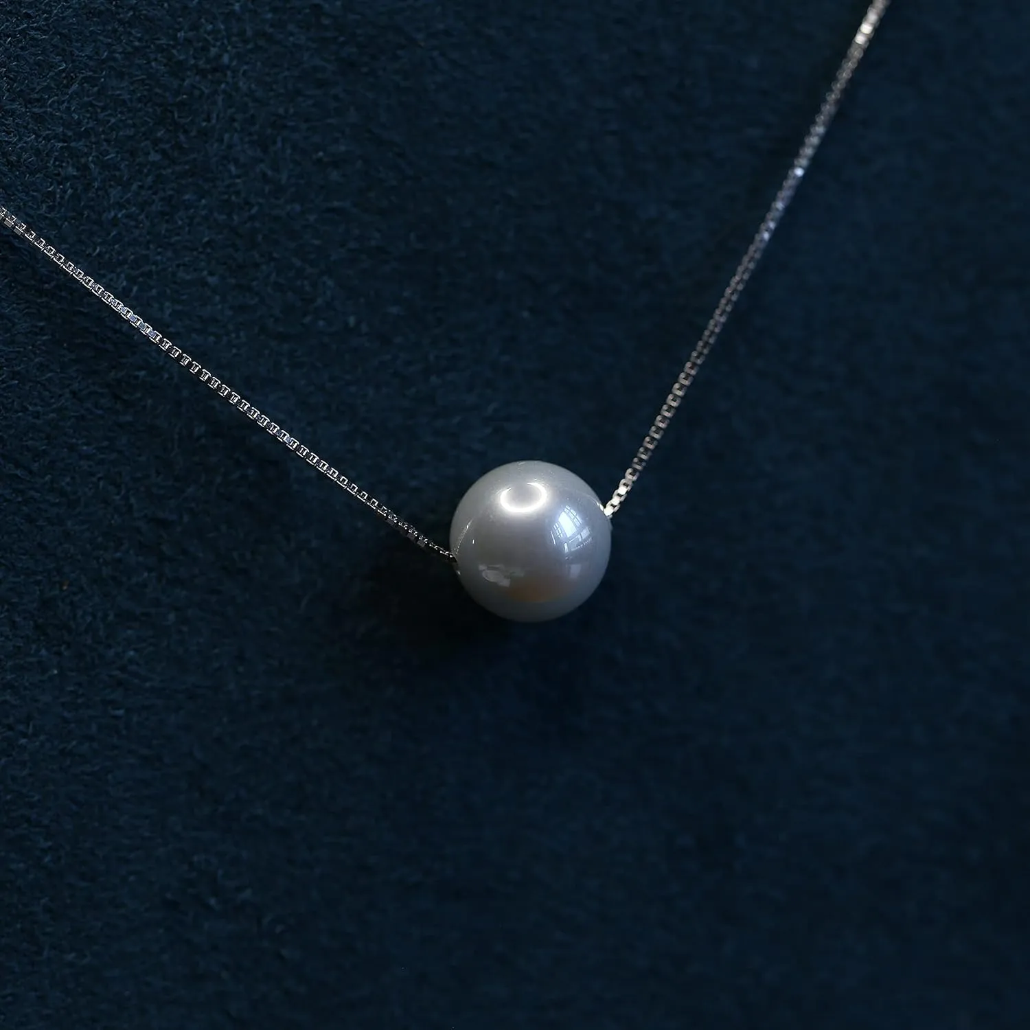 Simple Pearl Necklace for Girls, 10mm Shell White Pearl Pendant with Sterling Silver Adjustable Cable Chain, Gifts for Women and Teenage Girls