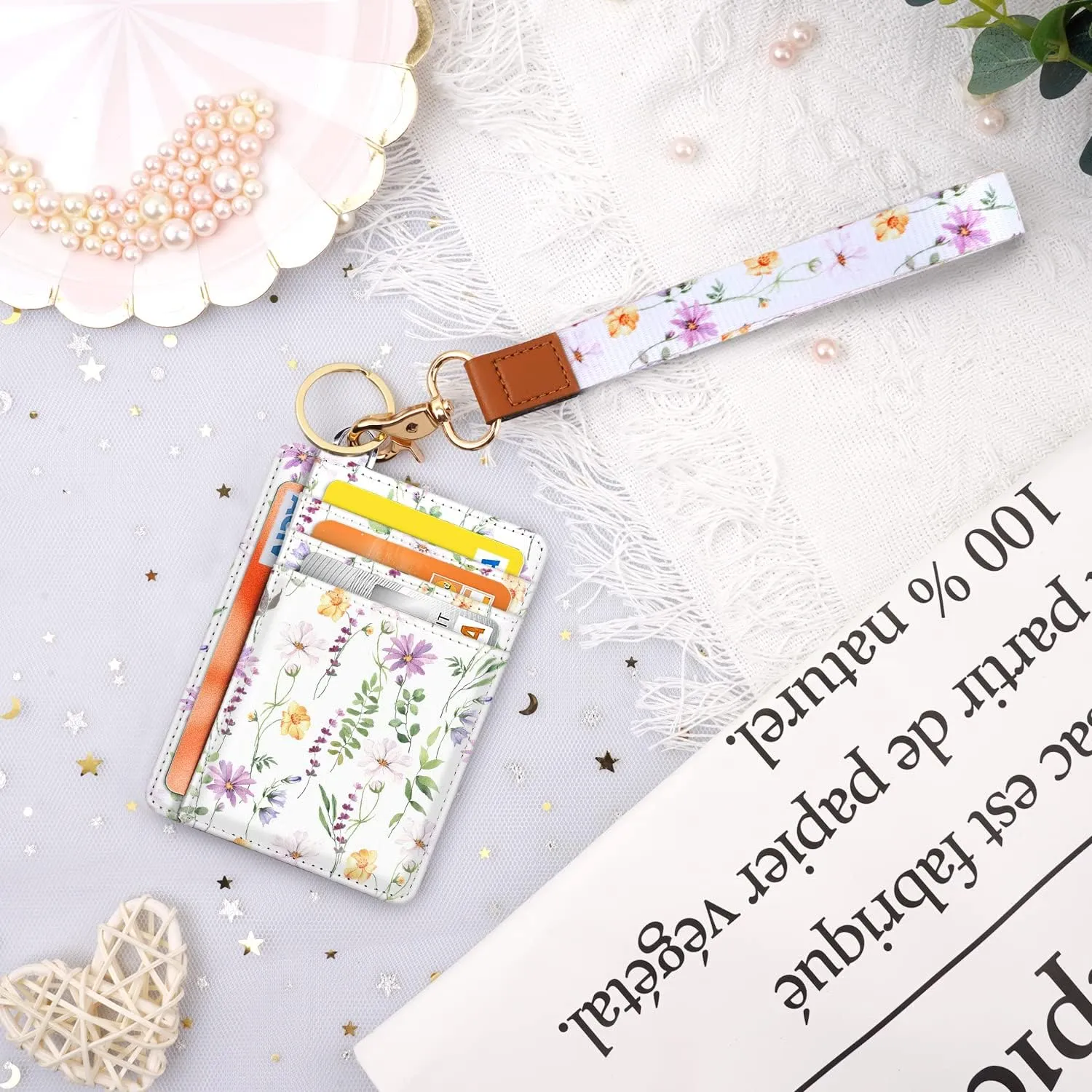 Slim Front Pocket Wallet RFID ID Card Holder Cute Small Wallet with Keychian for Women