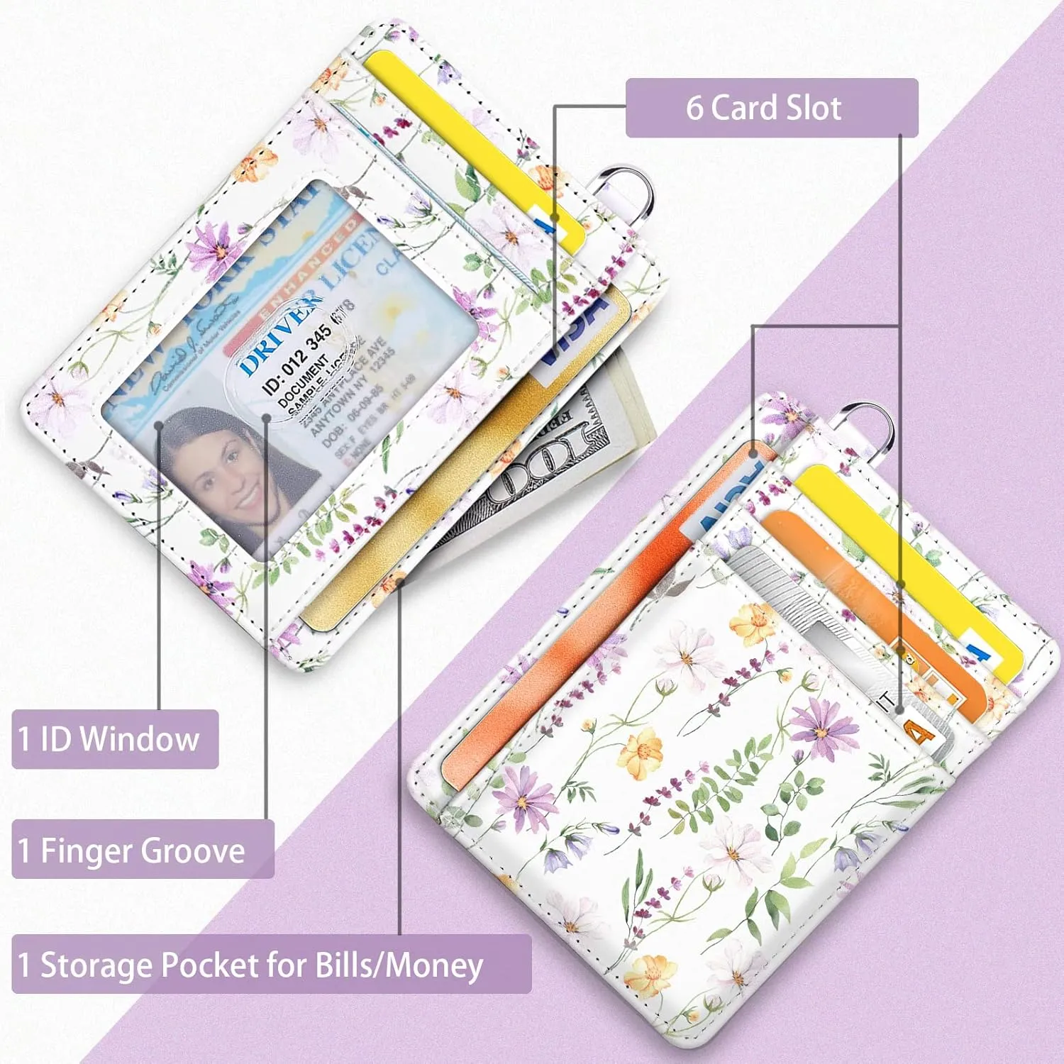Slim Front Pocket Wallet RFID ID Card Holder Cute Small Wallet with Keychian for Women
