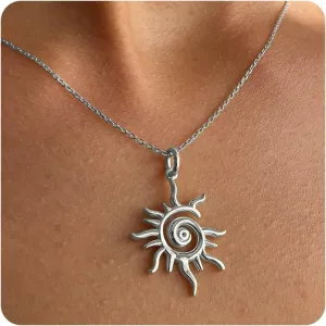 SLOONG Gold Charm Necklace for Women, 14K Gold Plated Sun Necklac Spiral Design Pendant Necklace, Elegant Sun Necklaces Jewelry Gift for Her