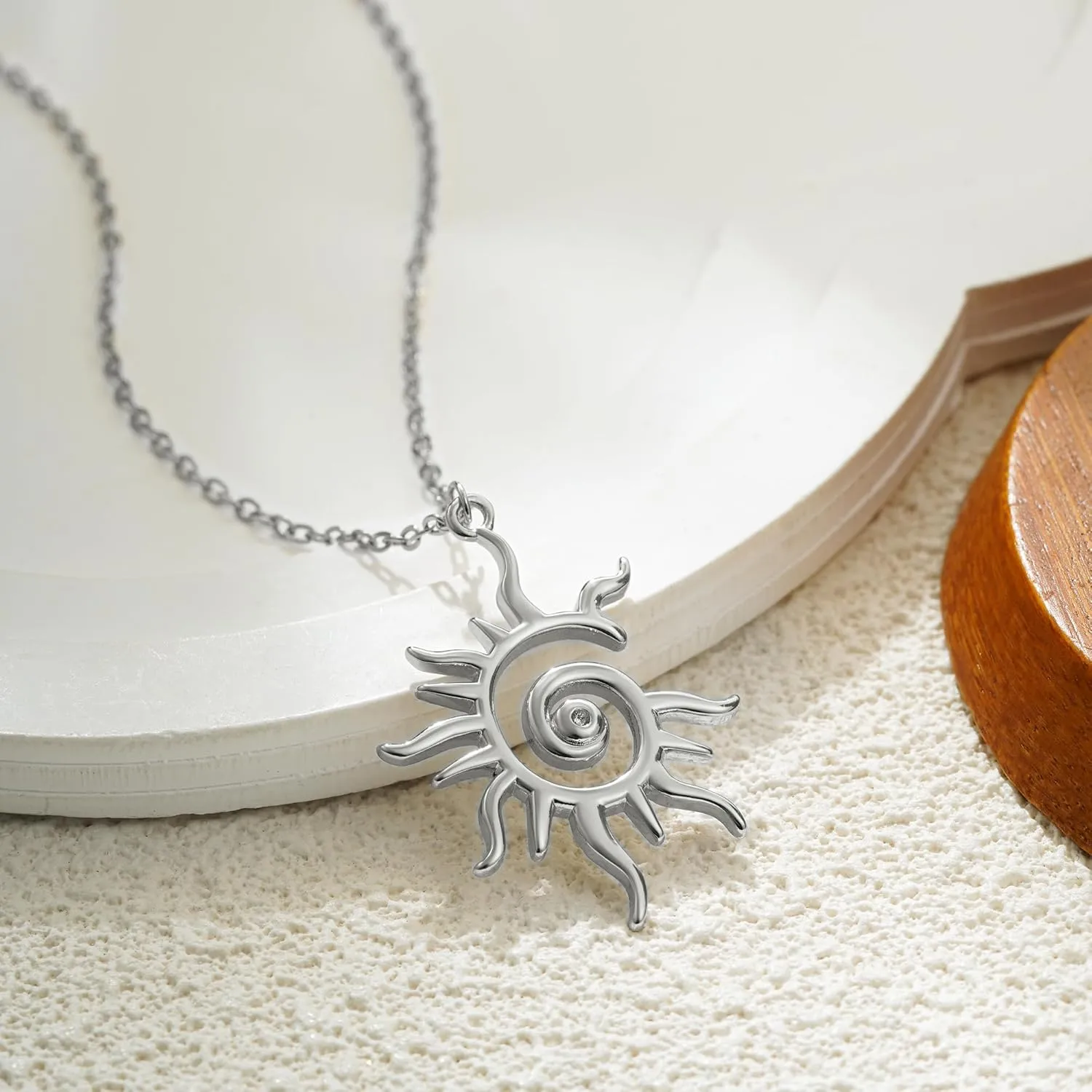 SLOONG Gold Charm Necklace for Women, 14K Gold Plated Sun Necklac Spiral Design Pendant Necklace, Elegant Sun Necklaces Jewelry Gift for Her