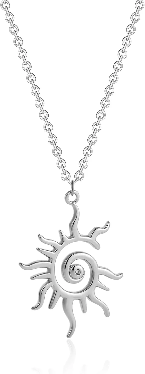 SLOONG Gold Charm Necklace for Women, 14K Gold Plated Sun Necklac Spiral Design Pendant Necklace, Elegant Sun Necklaces Jewelry Gift for Her