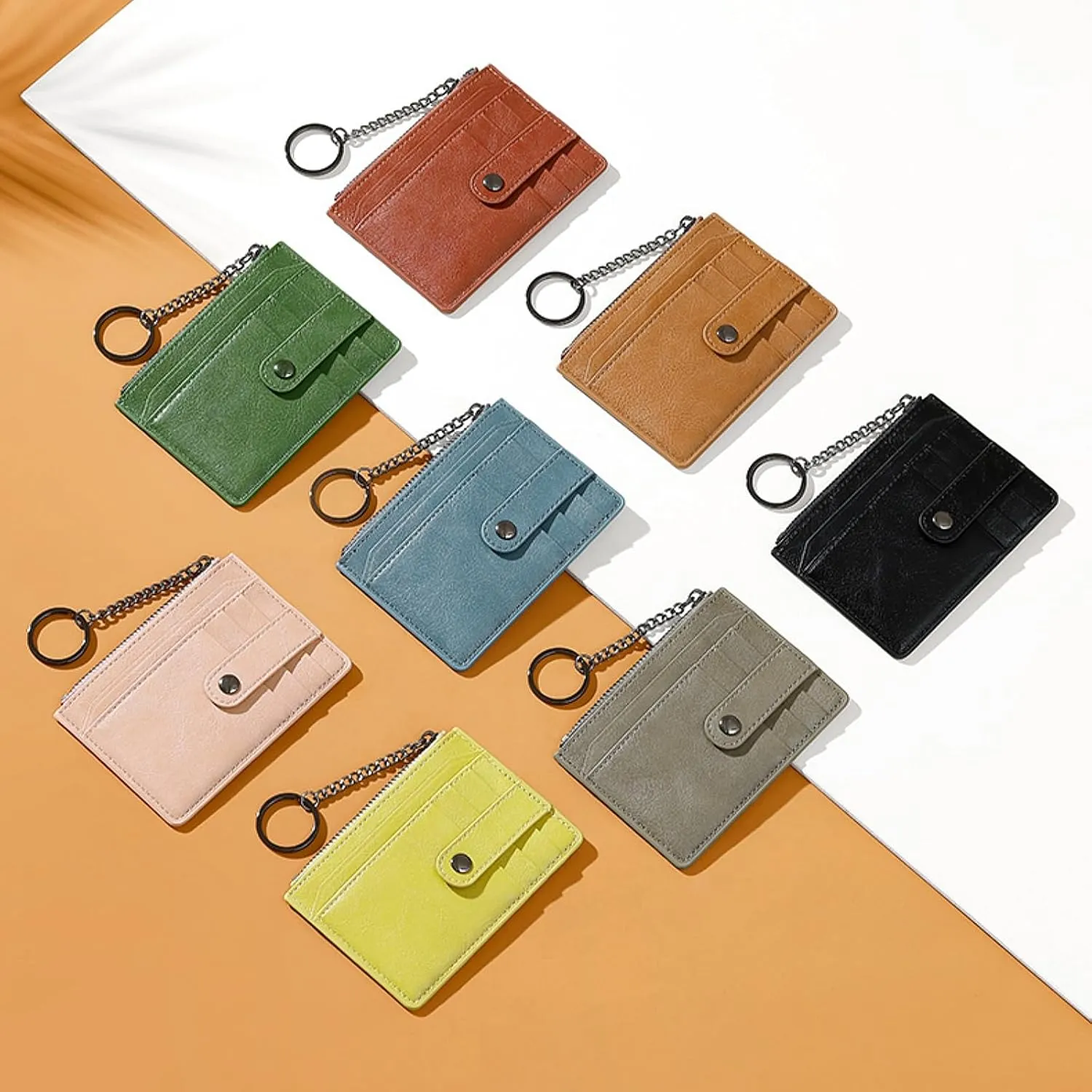 Small Wallet for Women Slim RFID Blocking Credit Card Holder Minimalist Keychain Wallet with Zipper Pocket