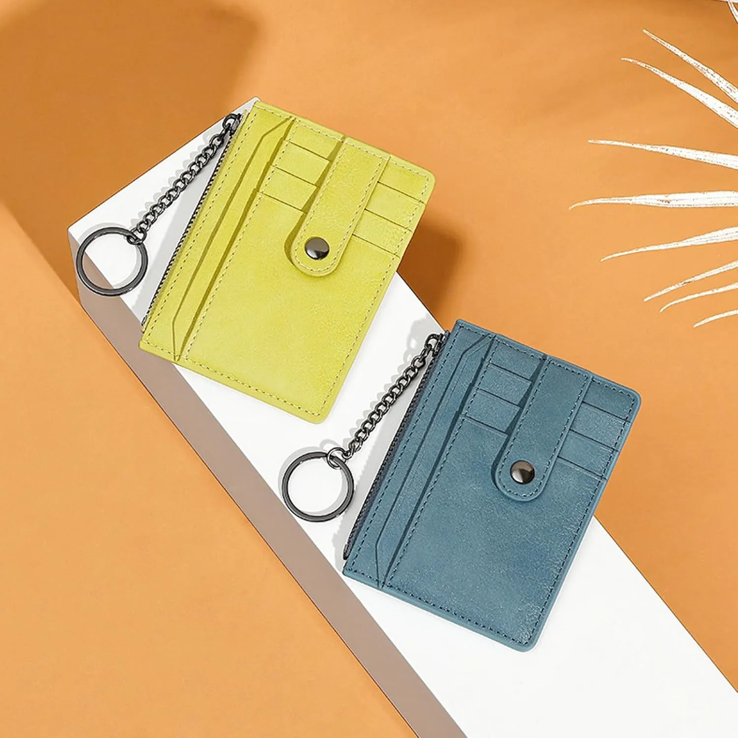 Small Wallet for Women Slim RFID Blocking Credit Card Holder Minimalist Keychain Wallet with Zipper Pocket