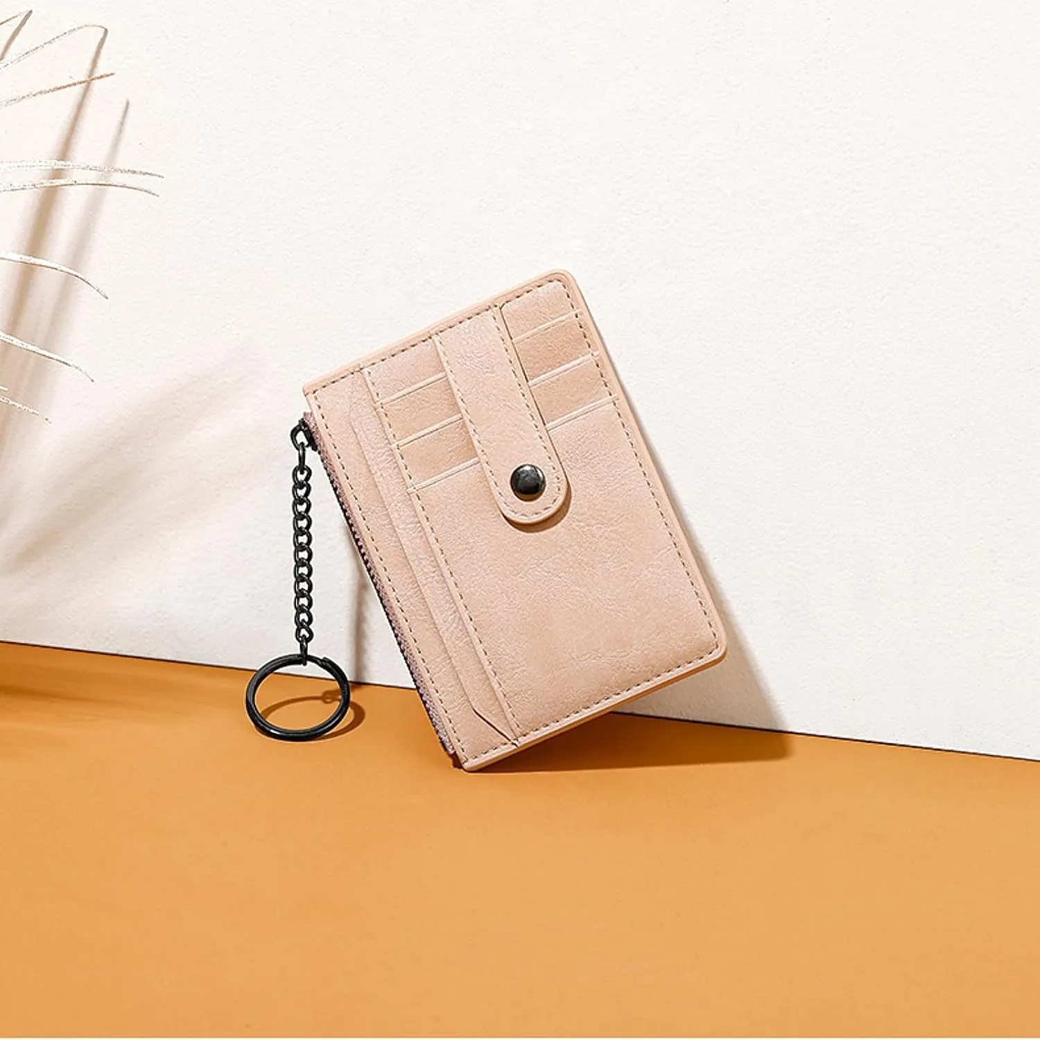 Small Wallet for Women Slim RFID Blocking Credit Card Holder Minimalist Keychain Wallet with Zipper Pocket