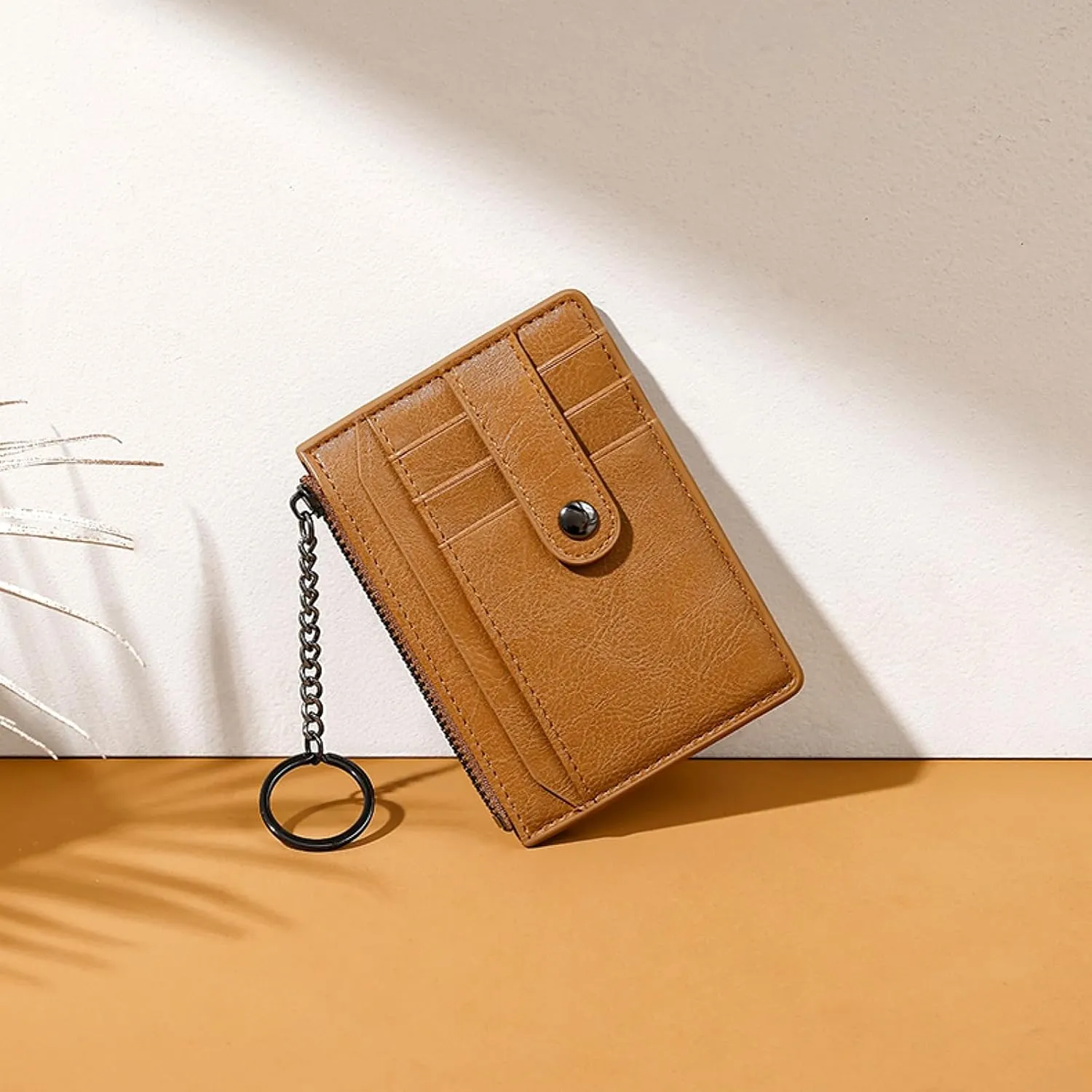 Small Wallet for Women Slim RFID Blocking Credit Card Holder Minimalist Keychain Wallet with Zipper Pocket