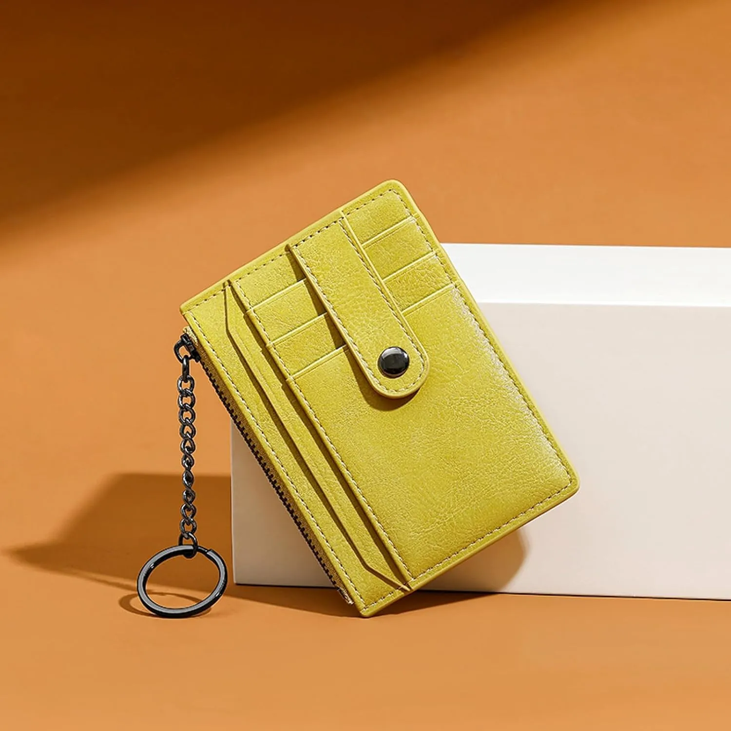 Small Wallet for Women Slim RFID Blocking Credit Card Holder Minimalist Keychain Wallet with Zipper Pocket