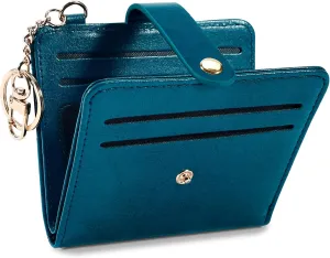 Small Wallets Woman RFID Blocking Leather Credit Card Holder - with ID Window - Card Wallets for Women - with Zipper Coin Purse - Keychain Wallet