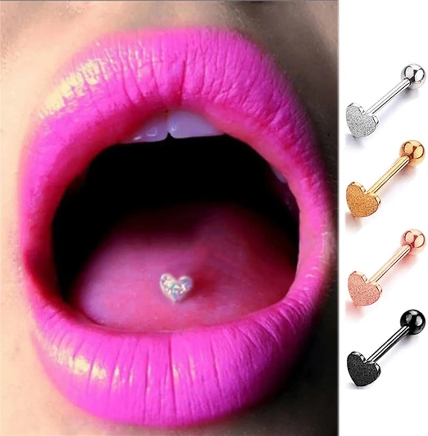 SMDSAZ Tongue Bar Surgical Steel Barbell Body Piercing Body Stud Ring No Piercing Lip Nipple Eyebrow Lobe Rings Body Jewelry (Metal Color : 1 PC-Black)