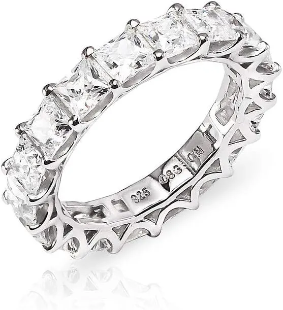 SolidSilver- Sterling Silver 5mm Eternity Band Ring Clear CZ Princess Cut All-Around| Sizes 5-10