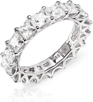 SolidSilver- Sterling Silver 5mm Eternity Band Ring Clear CZ Princess Cut All-Around| Sizes 5-10