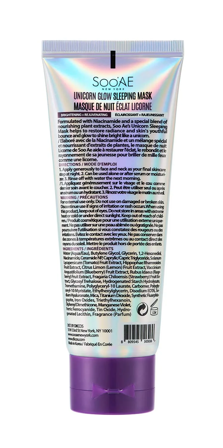Soo'AE Unicorn Glow Sleeping Mask, Overnight Masks, Niacinamide Brightening & Rejuvenating, 1 EA , Ceramide NP Moisturizing Soothing Face Mask for Dry Skin Korean Beauty masks night cream sleep mask