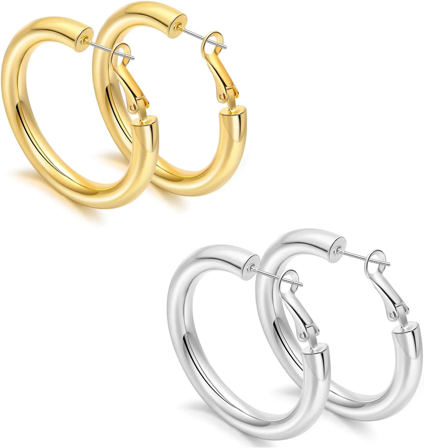 sovesi Chunky Gold Hoop Earrings for Women with 925 Sterling Silver Post, 14K Gold Plated Small Thick Gold Hoops Earrings for Women