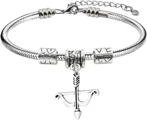 Sportybella Elegant Silver Plated Adjustable Archery Bracelet | Love Charm Snake Chain Bracelet with Archery Pendant | Best Jewelry Gift for Archery Players and Team