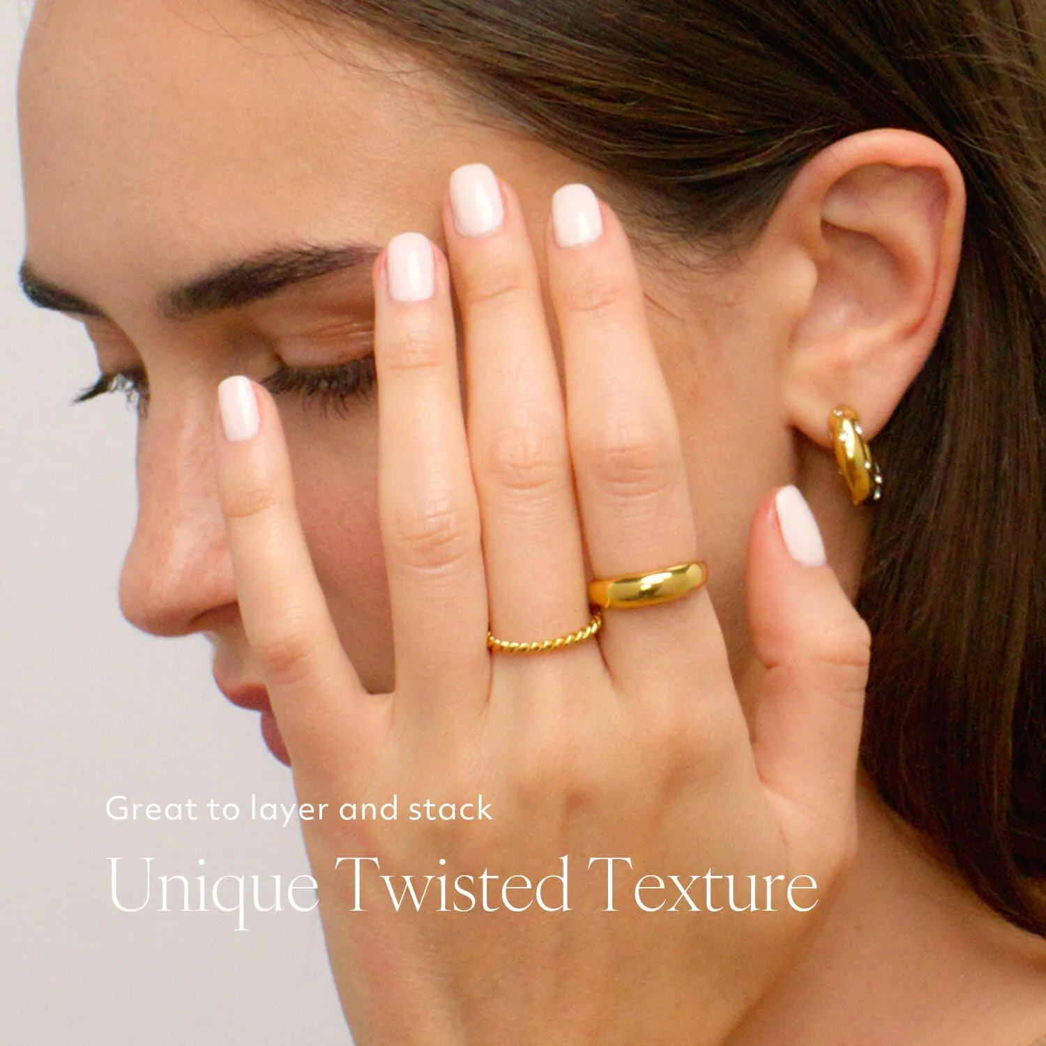Stacking Rings for Women, Dainty 18K Gold Plated Stainless Steel Non-Tarnish Waterproof Stackable Band Size 4-11