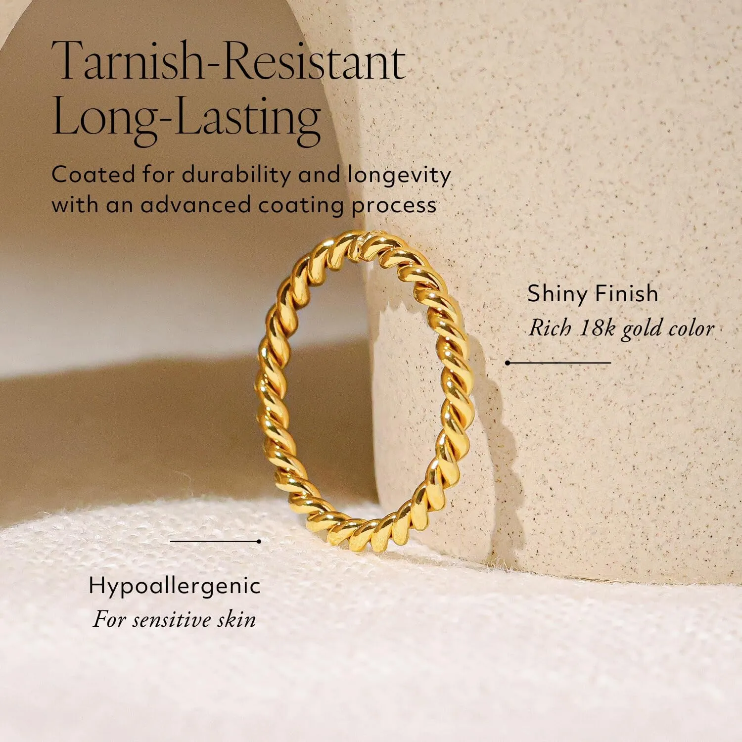 Stacking Rings for Women, Dainty 18K Gold Plated Stainless Steel Non-Tarnish Waterproof Stackable Band Size 4-11