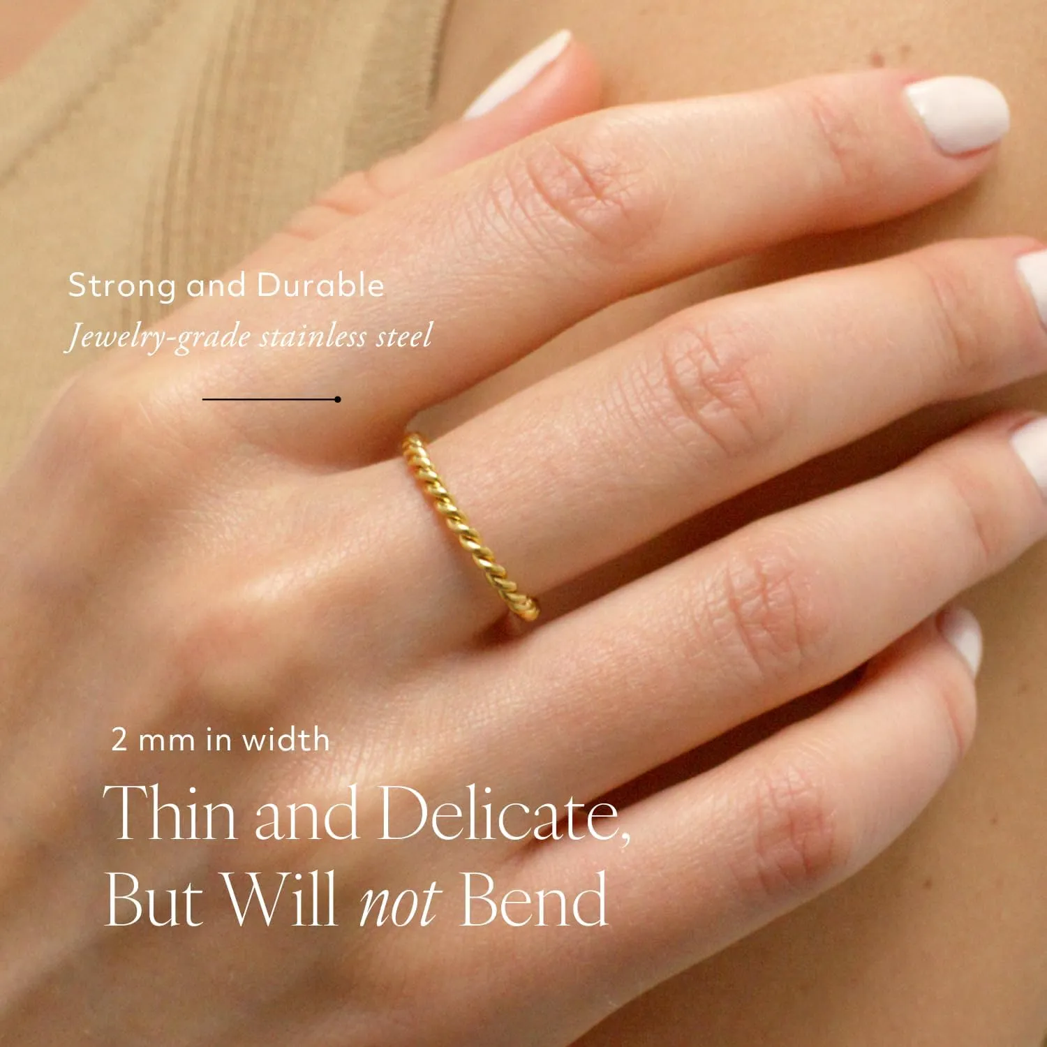Stacking Rings for Women, Dainty 18K Gold Plated Stainless Steel Non-Tarnish Waterproof Stackable Band Size 4-11